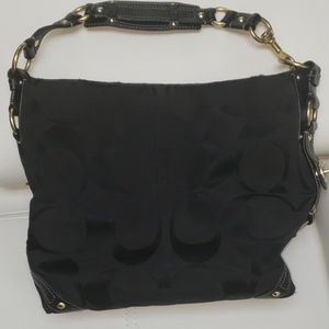 Coach Signature Sateen Carly black canvas bag